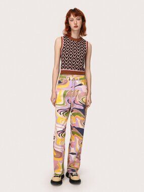 ZARA Groovy Marble Wave Patterned High Rise Straight Leg Jeans, Size 4/26